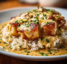 Delicious Smothered Chicken and Rice served over rice, a comforting family meal.