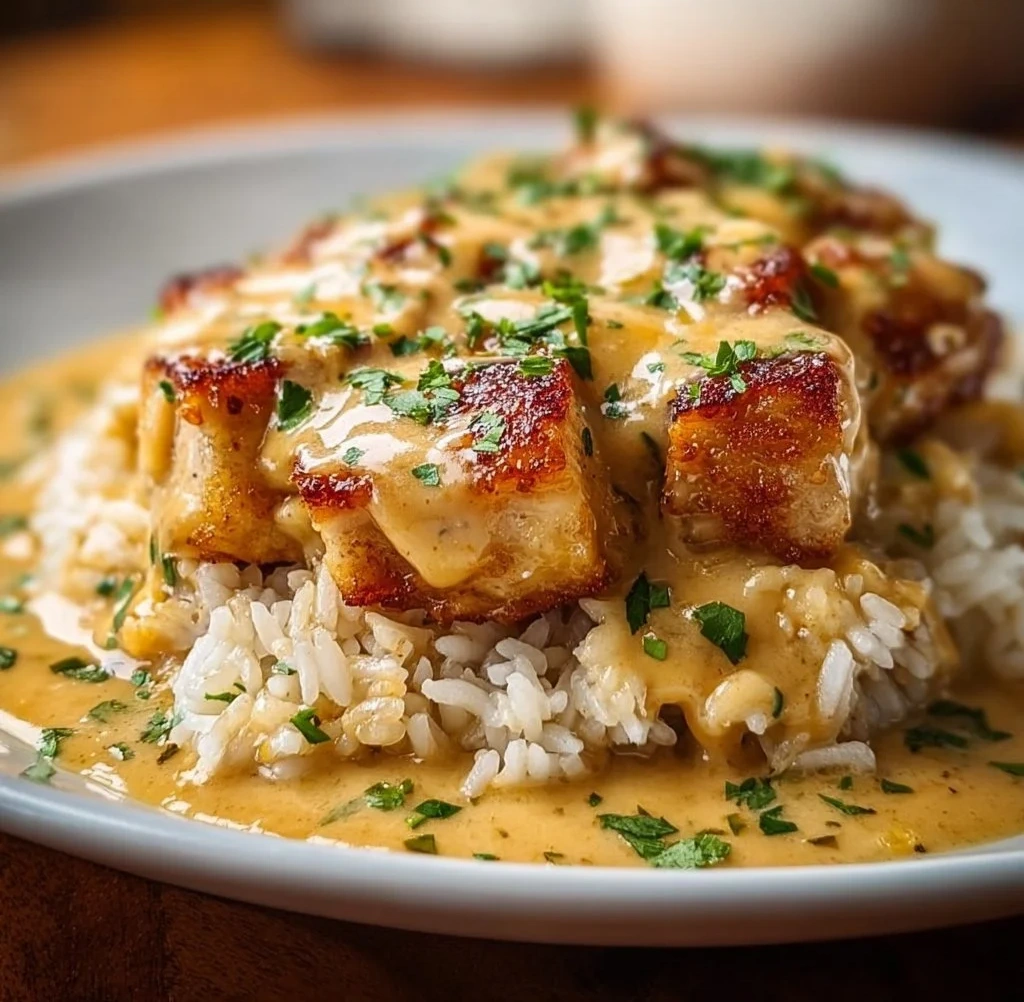 Delicious Smothered Chicken and Rice served over rice, a comforting family meal.