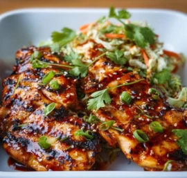 Spicy grilled chicken marinated in Korean gochujang sauce on the grill