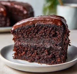 Delicious vegan chocolate cake without sugar on a decorated plate