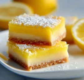 Delicious vegetarian lemon bars topped with powdered sugar and lemon zest