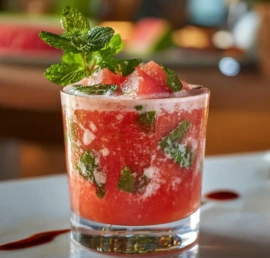 Refreshing watermelon mint mocktail in a glass with mint leaves