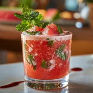 Refreshing watermelon mint mocktail in a glass with mint leaves