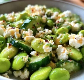 10-minute edamame salad featuring cucumber and feta cheese