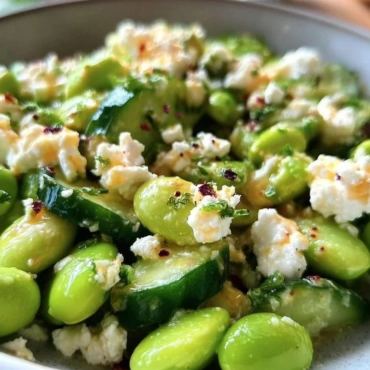 10-minute edamame salad featuring cucumber and feta cheese