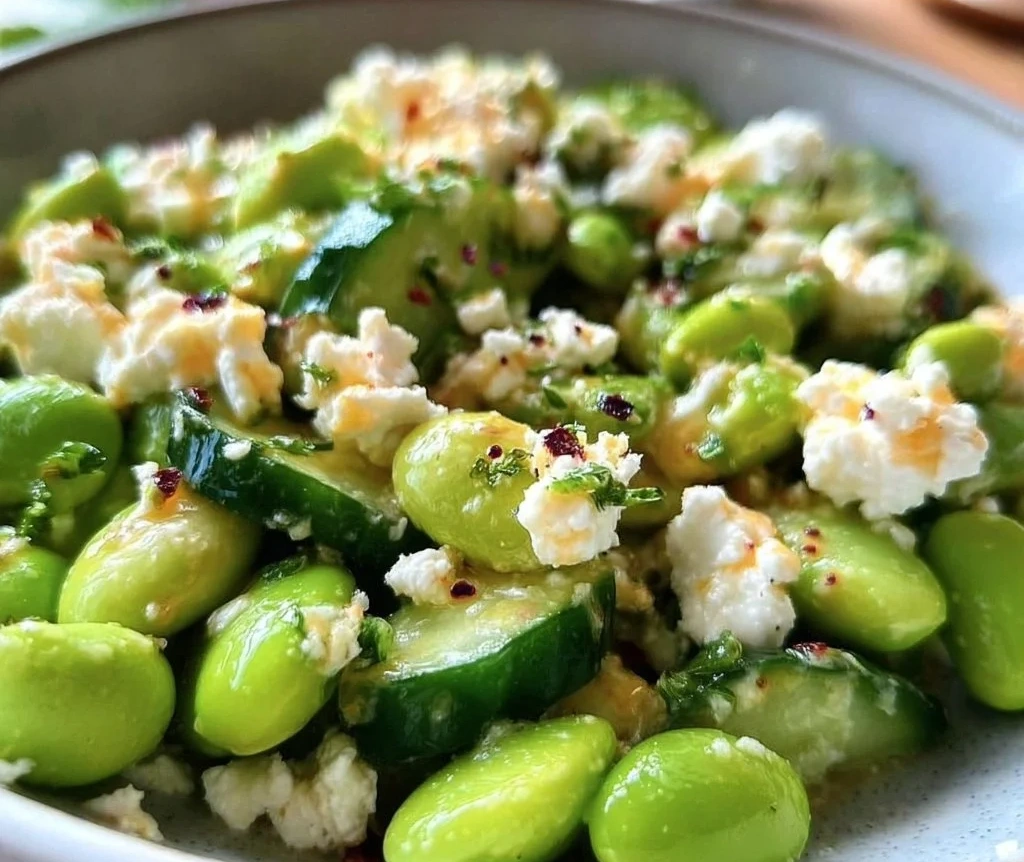 10-minute edamame salad featuring cucumber and feta cheese