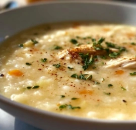 Bowl of 30-minute cauliflower chicken soup for a cozy dinner