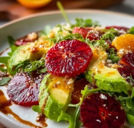 Blood Orange Avocado Salad with fresh greens and citrus dressing