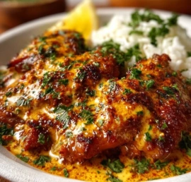 Delicious Cajun Butter Chicken garnished with herbs on a plate