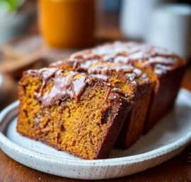 Freshly baked Cinnamon Sweet Potato Bread on a wooden table