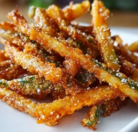 Crispy jalapeno fries served in a bowl, garnished with herbs and spices