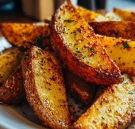 Crispy oven baked potato wedges served on a plate
