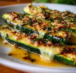 Sautéed garlic butter zucchini slices garnished with herbs