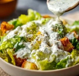 Creamy Greek yogurt Caesar dressing in a bowl with fresh ingredients