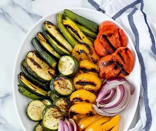 Colorful grilled vegetable platter with seasonal veggies