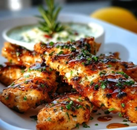 Delicious Mediterranean Chicken Tenders served with fresh herbs and spices.