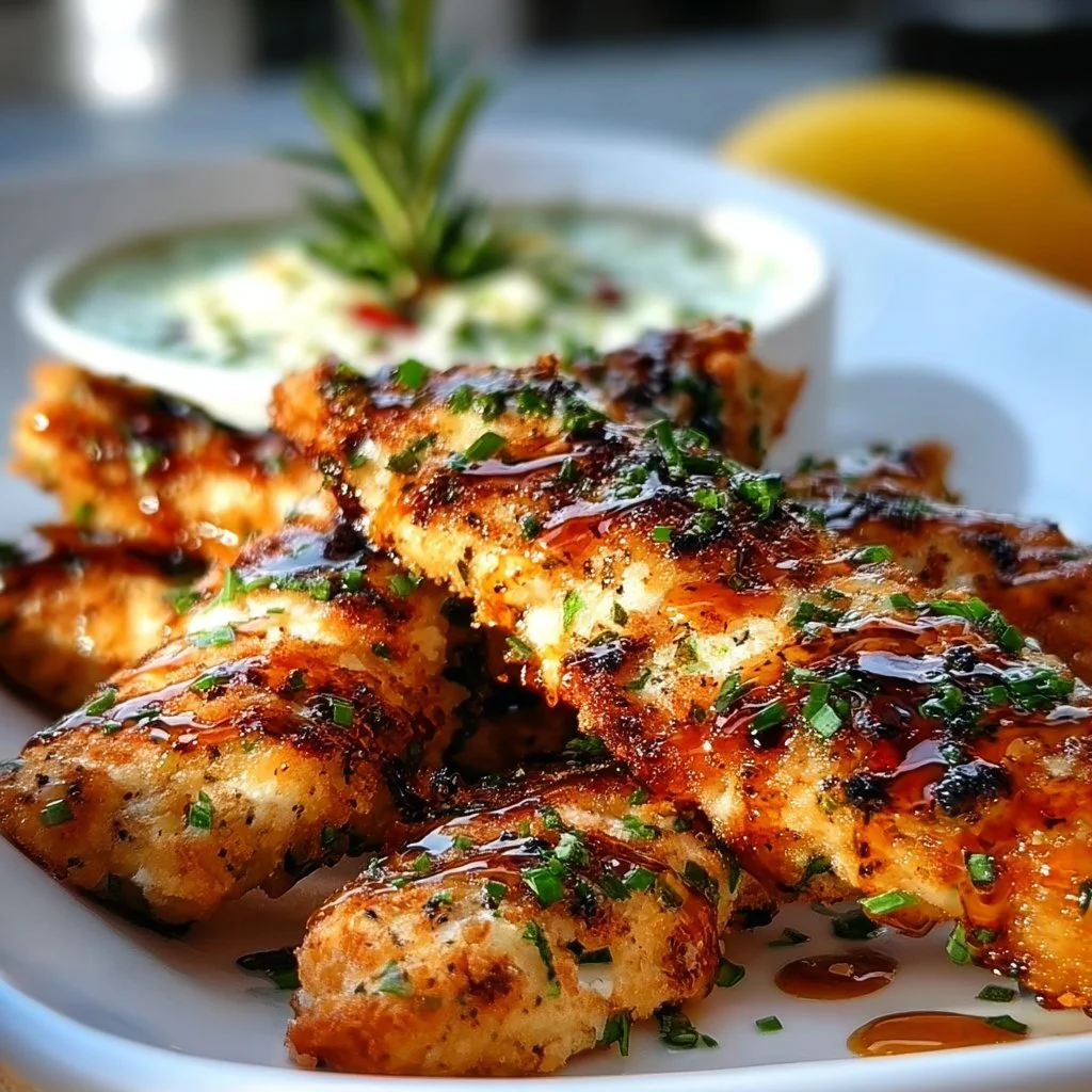 Delicious Mediterranean Chicken Tenders served with fresh herbs and spices.