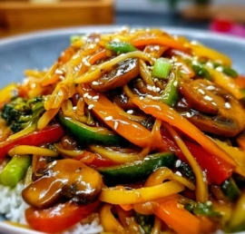Colorful vegetable stir fry dish with fresh ingredients in a pan