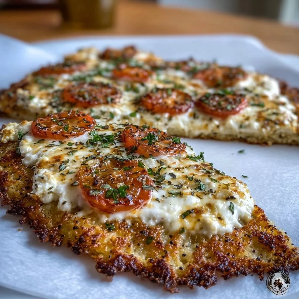 Creamy cottage cheese flatbread pizza topped with fresh ingredients