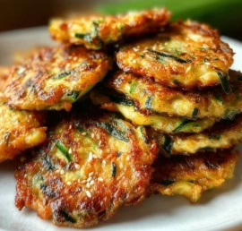 Crispy Korean zucchini fritters served on a plate with dipping sauce