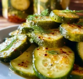 Crispy refrigerator dill pickles ready in 24 hours, served in a jar.