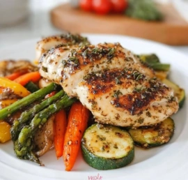 Garlic Herb Chicken served with roasted vegetables for a healthy meal