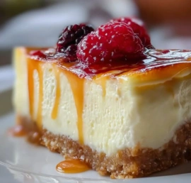 Delicious Greek Yogurt Cheesecake served with fresh berries