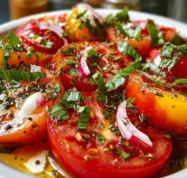 Herb-infused tomato salad with fresh vegetables and herbs
