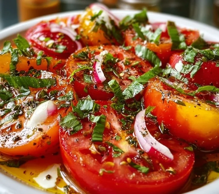 Herb-infused tomato salad with fresh vegetables and herbs