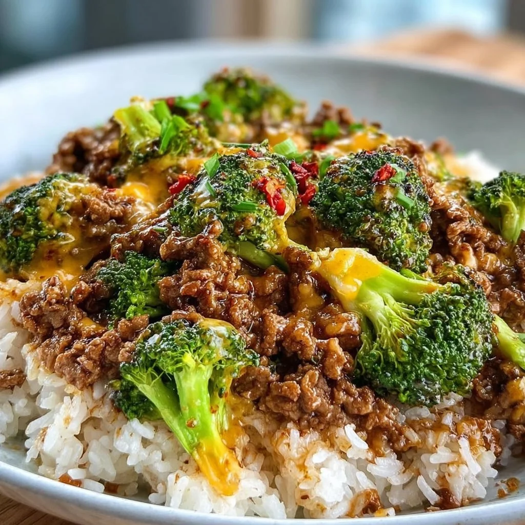 High protein beef and broccoli meal prep in a glass container