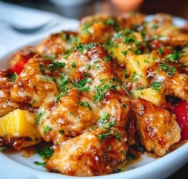 Delicious Hawaiian Chicken sheet pan meal with vibrant vegetables