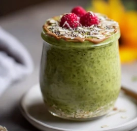 Bowl of Matcha Overnight Oats topped with fruits and nuts, a healthy breakfast option