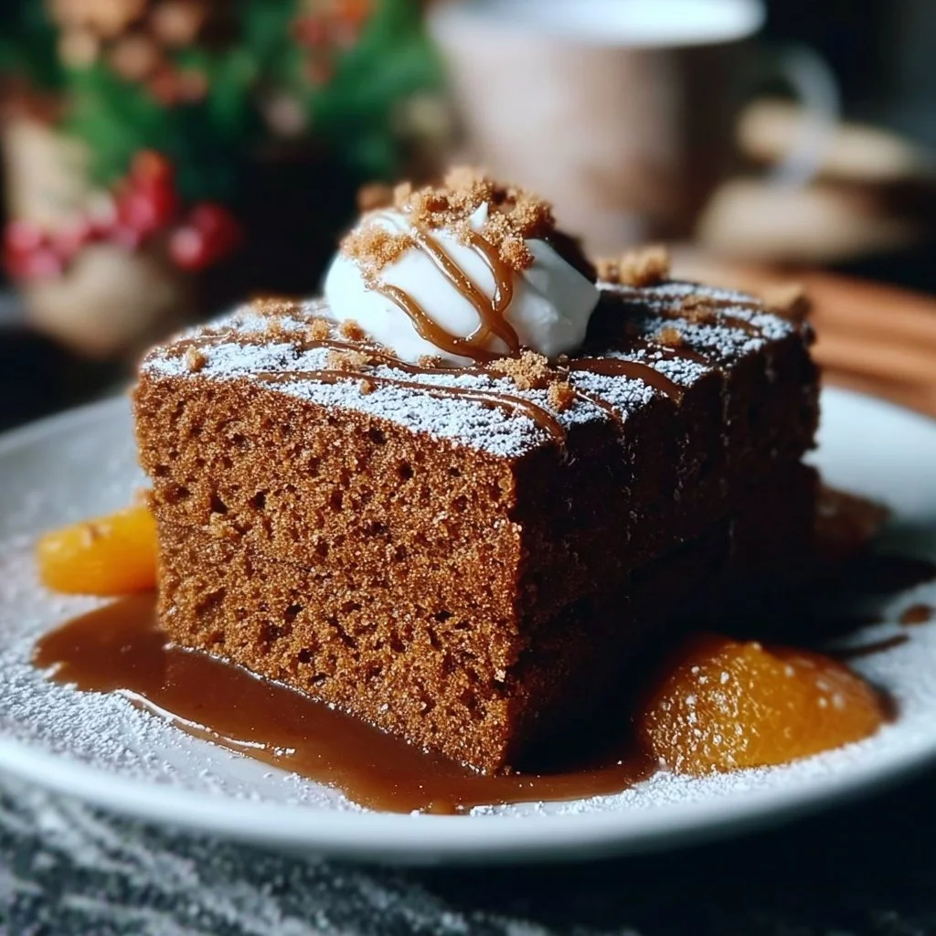 Delicious pumpkin gingerbread loaf topped with frosting on a decorative plate.