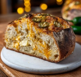 Cheddar Jalapeño Sourdough Bread fresh out of the oven