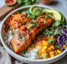 Chili Lime Salmon Bowls with fresh ingredients and vibrant colors.