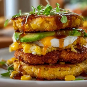 Delicious corn fritter breakfast sandwich with fresh ingredients