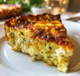 A delicious slice of Cottage Cheese Crustless Quiche on a white plate
