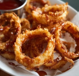 Crispy homemade onion rings served on a plate