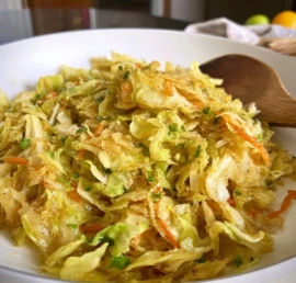 Easy sauteed cabbage dish cooked with garlic and spices.