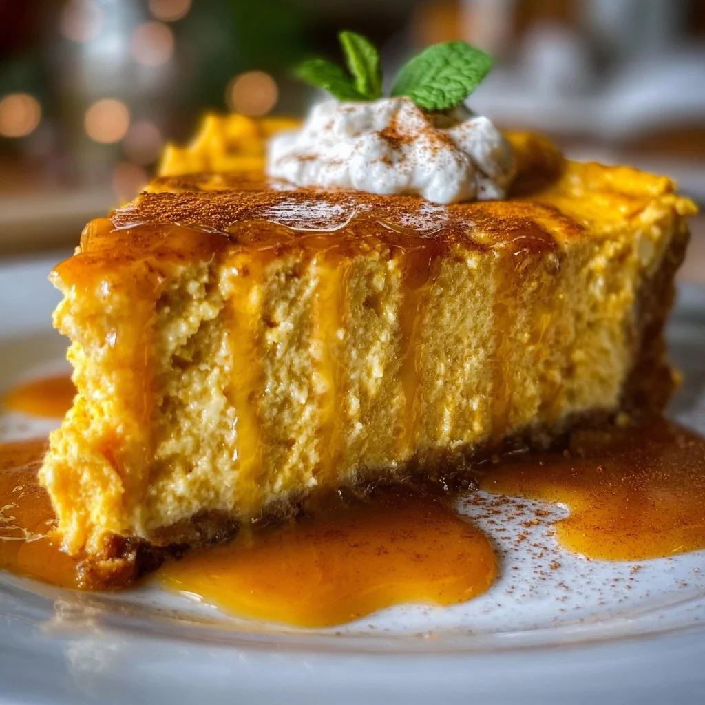 High protein pumpkin cottage cheese pie topped with whipped cream and spices