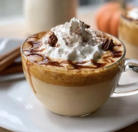 Homemade pumpkin spice latte with whipped cream and cinnamon on top