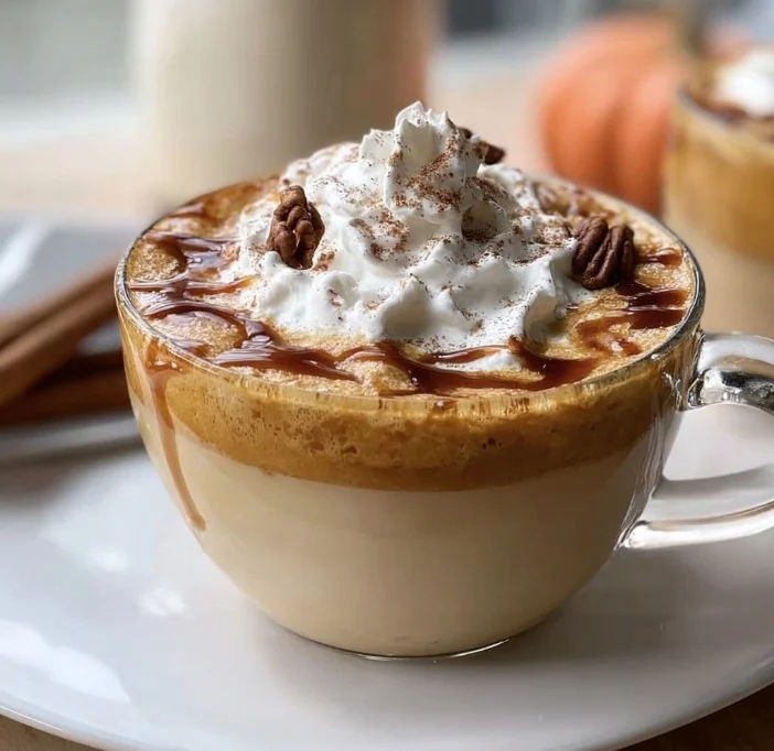 Homemade pumpkin spice latte with whipped cream and cinnamon on top