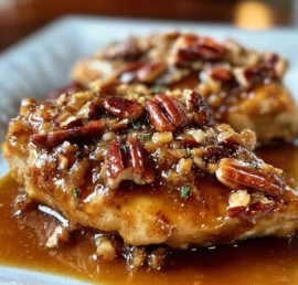 Honey Garlic Pecan Chicken dish with tender chicken and crunchy pecans