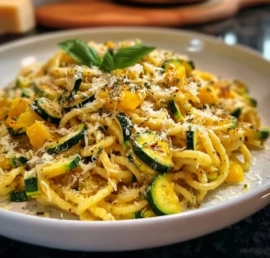 Light Summer Squash Pasta with fresh ingredients on a plate