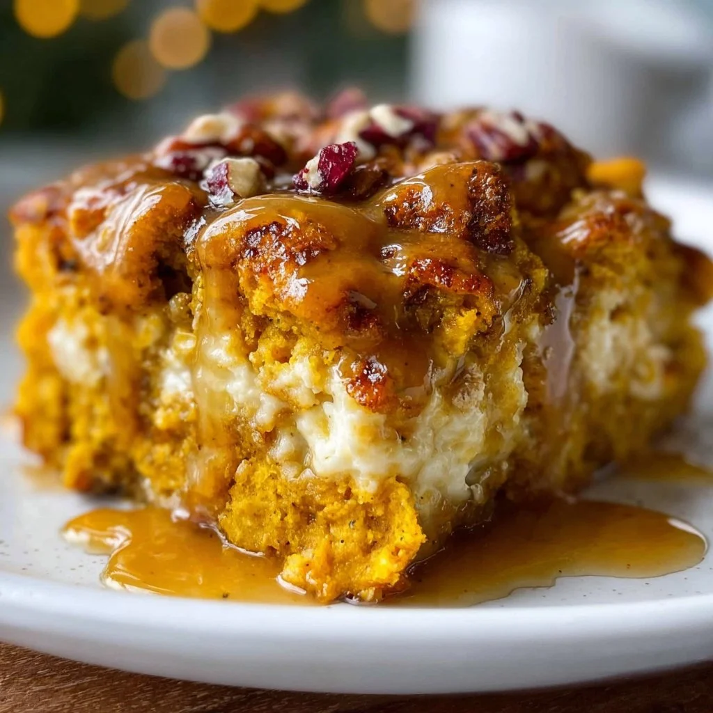 Delicious Pumpkin Cottage Cheese Breakfast Bake served in a warm dish
