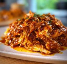Slow Cooker BBQ Pulled Chicken served on a bun with coleslaw