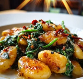 A bowl of Tuscan Butter Beans with Spinach, garnished and ready to serve.