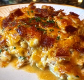 Delicious Neiman Marcus Chicken Casserole served in a beautiful dish