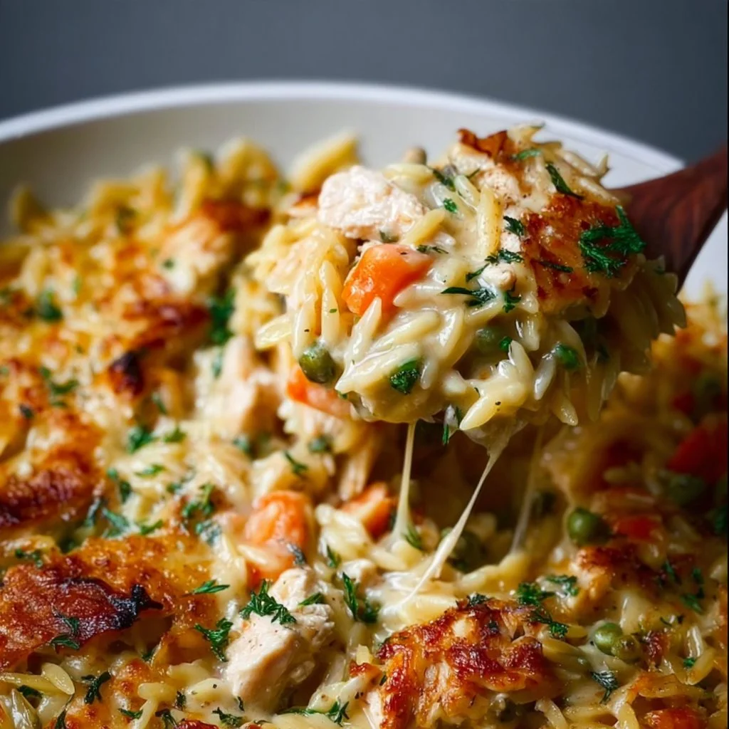 High Protein Chicken Pot Pie Orzo (One Pan, 43g Protein)
