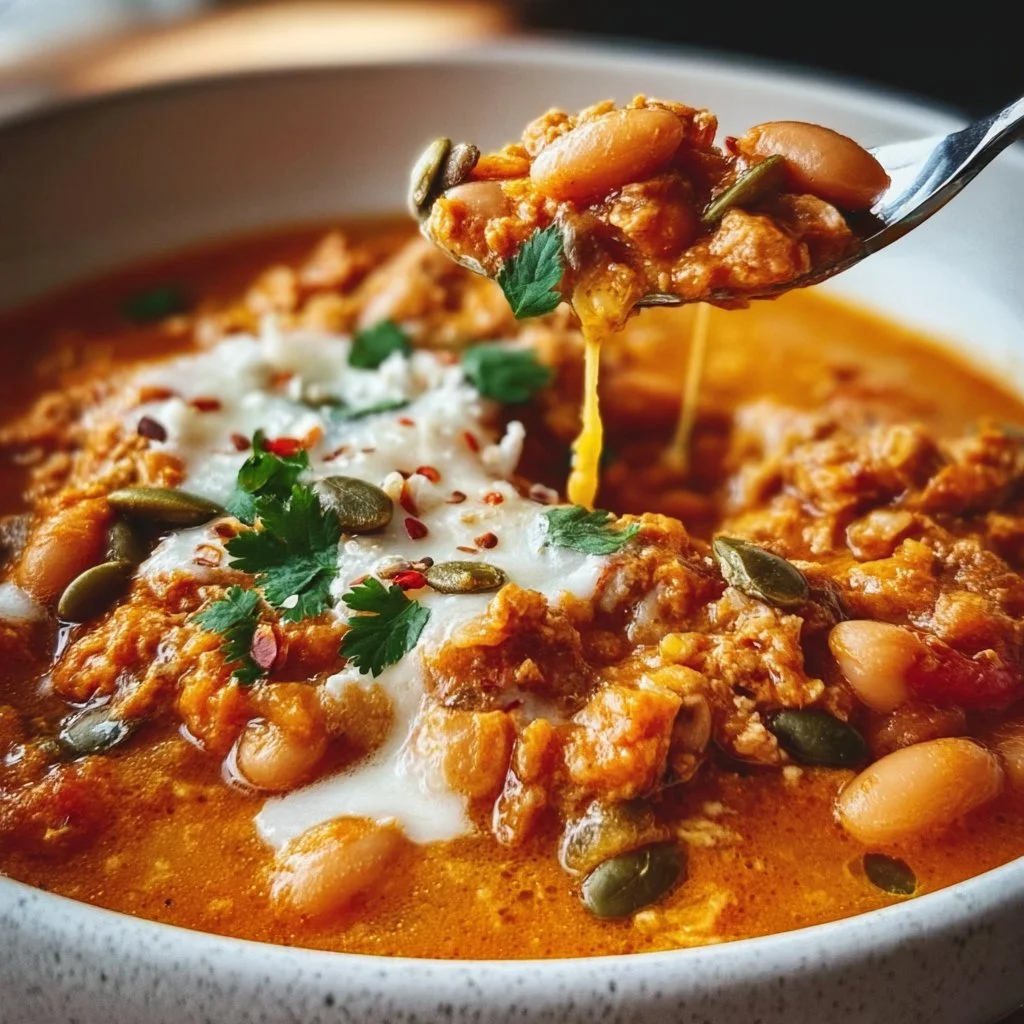 High Protein Turkey Pumpkin White Bean Chili (One Pot Fall Dinner)